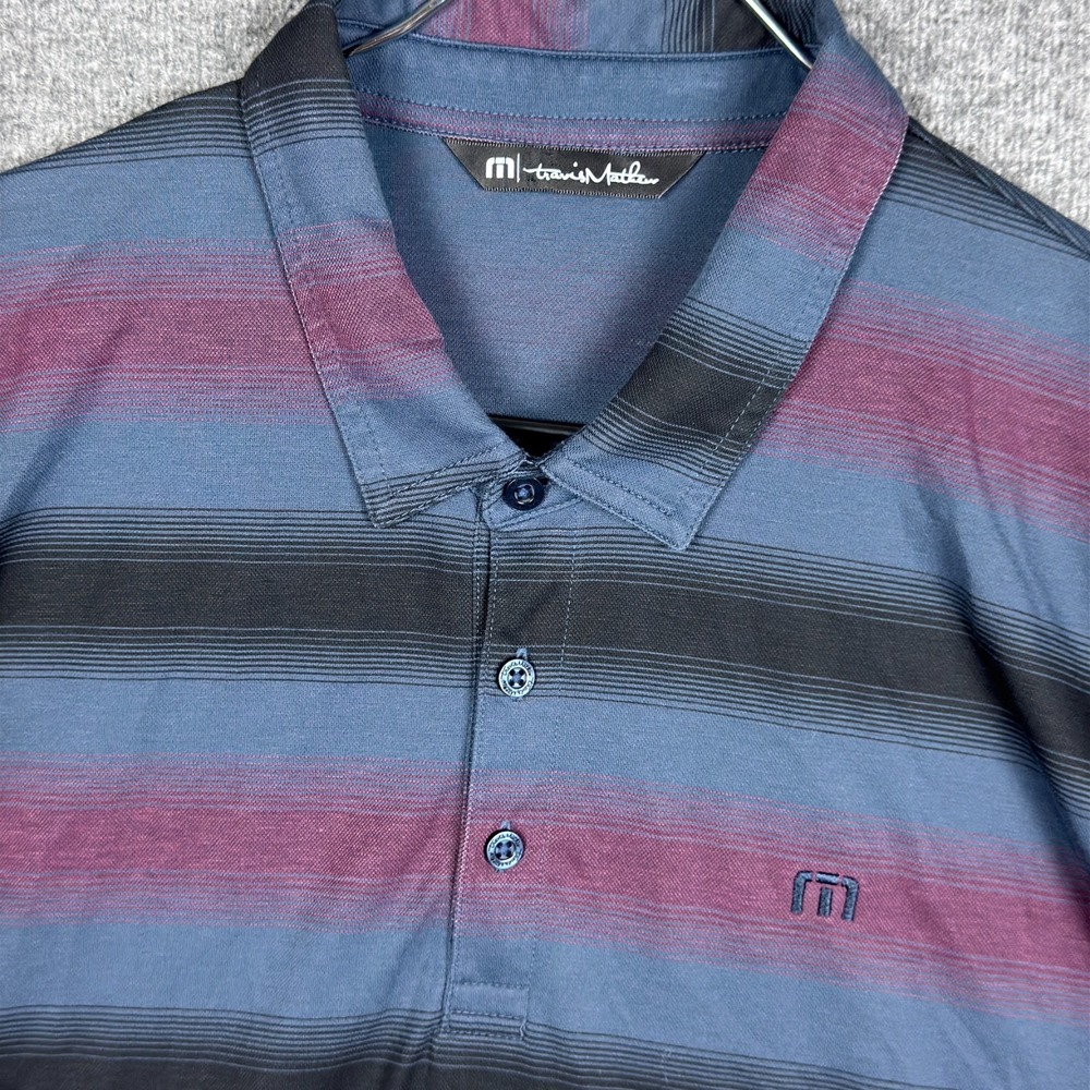 Travis Mathew Polo Shirt Mens XL Striped Performance Pique Golf Stretch Pima